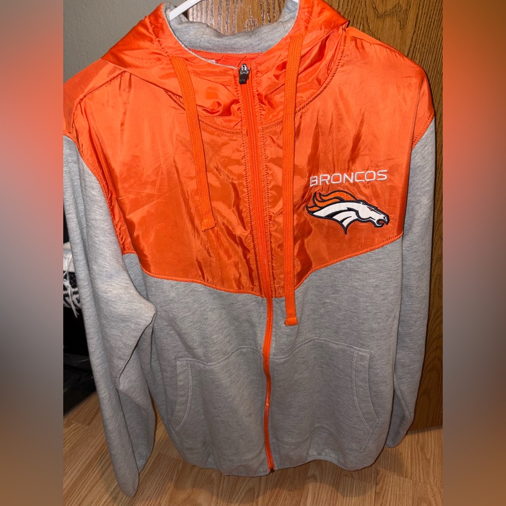 NFL Denver Broncos Orange Gray Hooded Zip Up Sweater